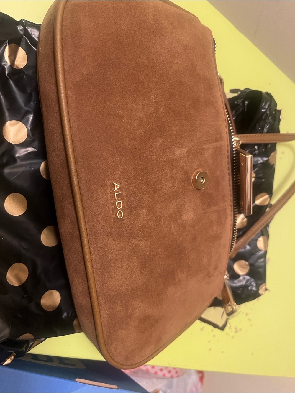 ALDO Brown Suede Shoulder Bag with Gold Hardware